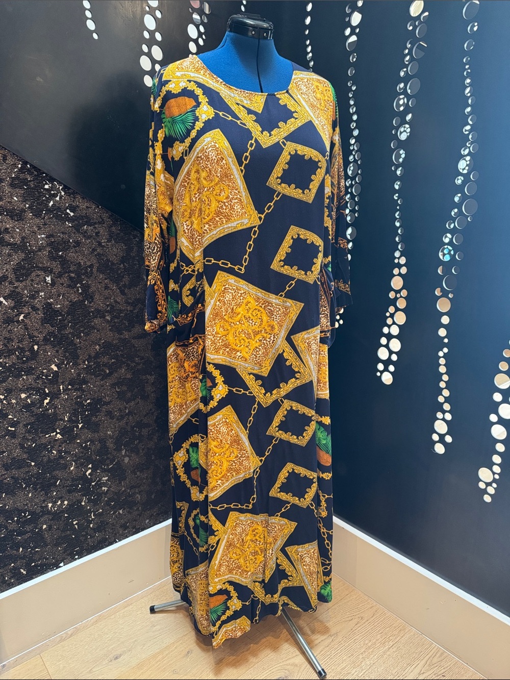 Vintage Navy Chain Print Kaftan Dress - One Size